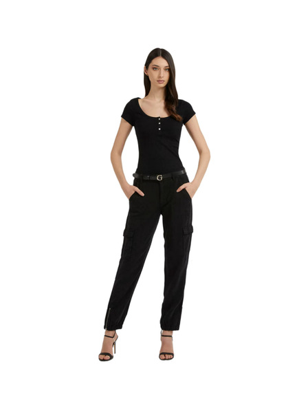 Guess Jeans Damen Schwarzes T-Shirt mit Knöpfen von Guess Jeans