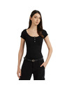 Guess Jeans Damen Schwarzes T-Shirt mit Knöpfen von Guess Jeans