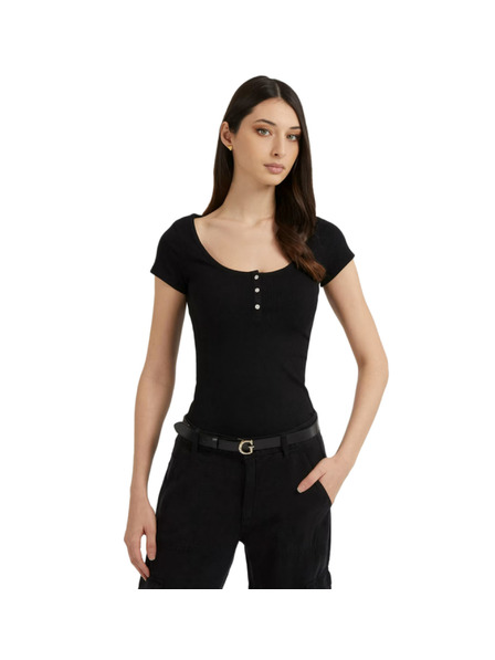 Guess Jeans Damen Schwarzes T-Shirt mit Knöpfen von Guess Jeans