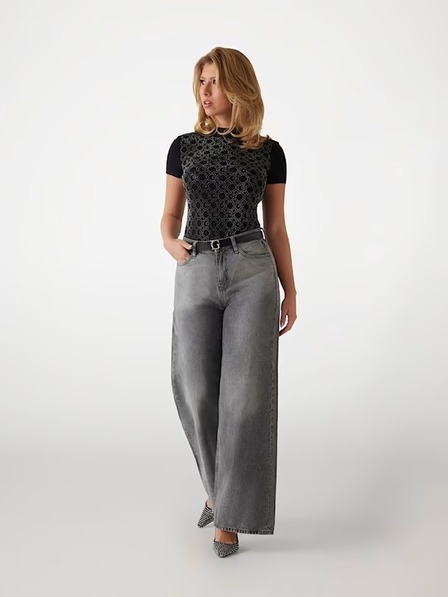 Guess Jeans Damen Schwarzes T-Shirt mit Aufdruck von Guess Jeans