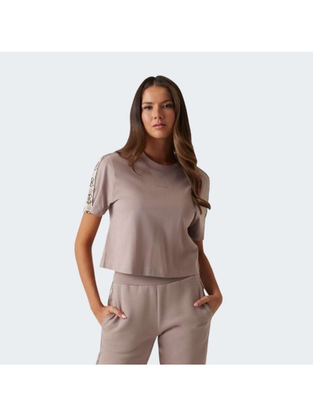 Guess Jeans Damen Rosa T-Shirt mit Schulter-Logo von Guess Jeans