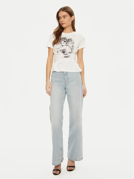 Guess Jeans Damen Weißes T-Shirt Eco Duchess mit grafischem Korsett von Guess Jeans