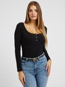 Guess Jeans Damen Schwarzes Langarm-T-Shirt mit Knöpfen von Guess Jeans