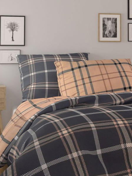 Kvalitex Französisches Baumwoll-Bettwäsche NORDIC COLLECTION 240x200, 70x90cm KARO dunkelbraun