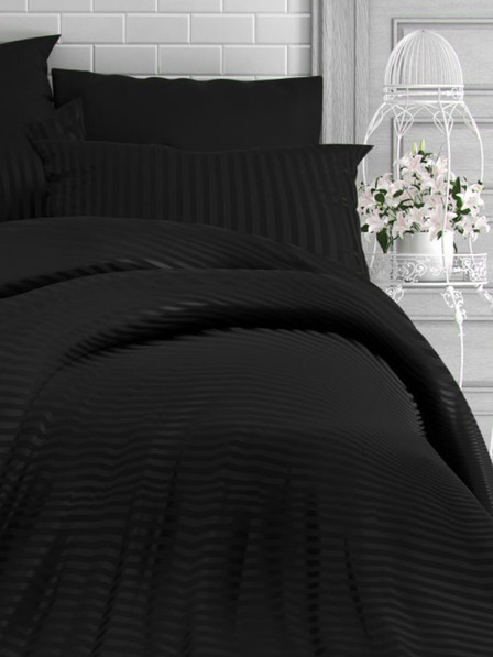 Kvalitex Satiniertes Leinen mit Streifen 140x220, 70x90cm SCHWARZ