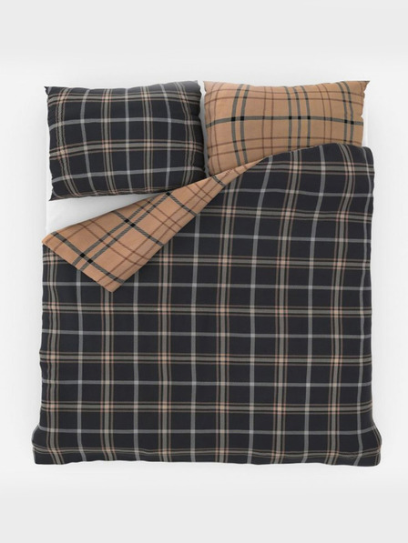 Kvalitex Französisches verlängertes Baumwoll-Bettwäsche-Set NORDIC COLLECTION 240x220, 70x90cm KARO dunkelbraun