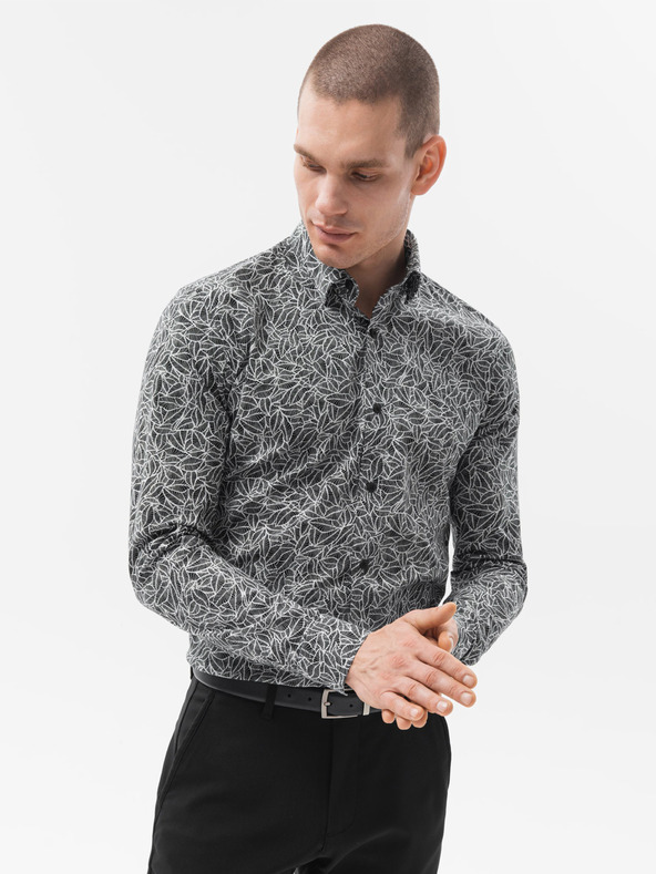 Ombre Clothing Weiß-schwarzes Herrenhemd von Ombre Clothing K608