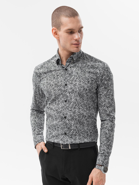 Ombre Clothing Weiß-schwarzes Herrenhemd von Ombre Clothing K608