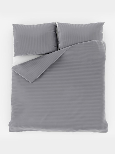 Kvalitex Französische Satin-Bettwäsche gestreift 1+2, 220x200, 70x90cm HELLGRAU