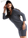 Edoti Weiß-schwarz gestreiftes Damen Kleid Edoti