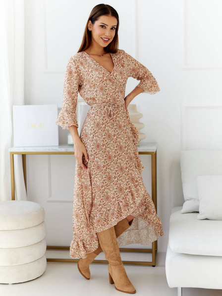 Edoti Beige Damen Blumenkleid Edoti