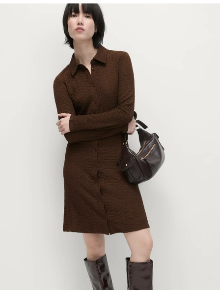 Marks & Spencer Texturiertes Etuikleid mit Kragen und durchgehender Knopfleiste Marks & Spencer braun