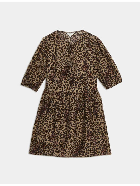 Marks & Spencer Mini Dress with Accentuated Waist and Leopard Print, High Lyocell Content by Marks & Spencer Brown