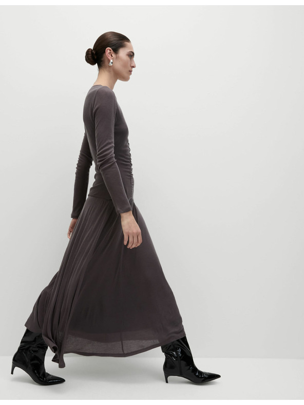Marks & Spencer Marks & Spencer graues Jersey-Netz-Midikleid mit Säulenschnitt und Rüschen