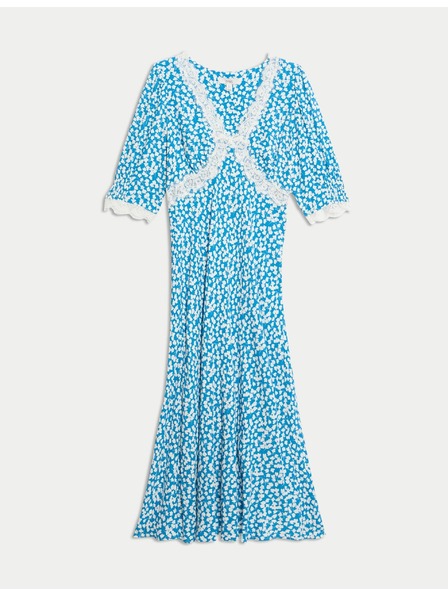 Marks & Spencer Casual Midaxi dress with print, V-neck and lace insert Marks & Spencer blue