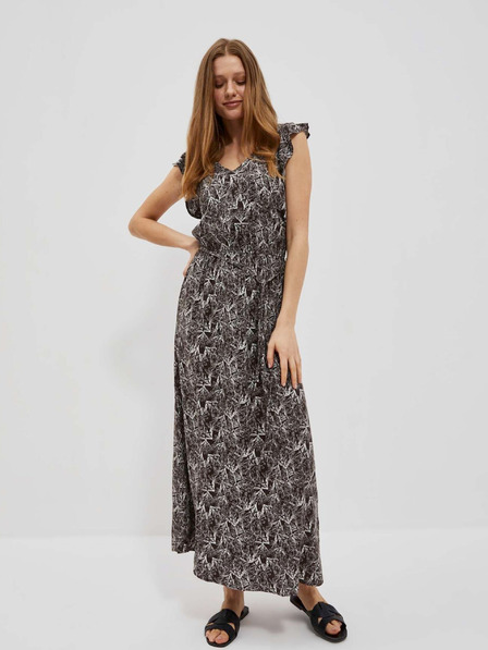 Moodo Weiß-braunes Damen-Blumenkleid Moodo