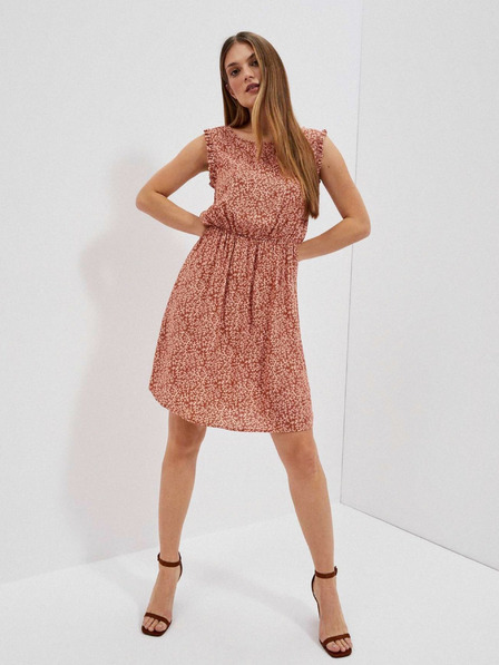 Moodo Beige und braun gemustertes Damenkleid Moodo