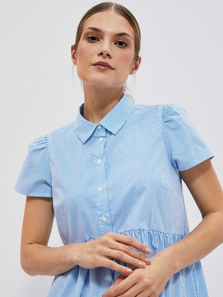 Moodo Weiß und blau gestreiftes Damen-Shirtkleid von Moodo