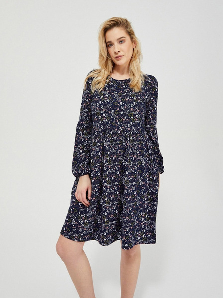 Moodo Dunkelblaues geblümtes Damenkleid Moodo