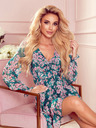numoco Chiffonkleid mit Bindebandausschnitt - rosa Blumen auf grünem Hintergrund Numoco MONICA