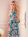 numoco Chiffonkleid mit Bindebandausschnitt - rosa Blumen auf grünem Hintergrund Numoco MONICA