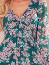 numoco Chiffonkleid mit Bindebandausschnitt - rosa Blumen auf grünem Hintergrund Numoco MONICA