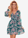 numoco Chiffonkleid mit Bindebandausschnitt - rosa Blumen auf grünem Hintergrund Numoco MONICA
