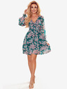 numoco Chiffonkleid mit Bindebandausschnitt - rosa Blumen auf grünem Hintergrund Numoco MONICA