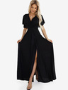 numoco Schwarzes glänzendes langes Damenkleid mit Ärmeln und Ausschnitt Numoco