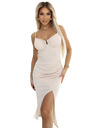 numoco Geripptes Kleid mit dekorativem Ausschnitt und Schlitz - beige Numoco