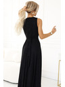 numoco Schwarzes langes Damenkleid aus Satin mit Ausschnitt und Schlitz Numoco