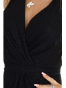 numoco Schwarzes langes Damenkleid aus Satin mit Ausschnitt und Schlitz Numoco
