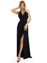 numoco Schwarzes langes Damenkleid aus Satin mit Ausschnitt und Schlitz Numoco