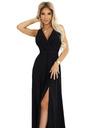 numoco Schwarzes langes Damenkleid aus Satin mit Ausschnitt und Schlitz Numoco