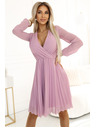 numoco Pinkes langärmeliges Rüschenkleid für Damen mit Ausschnitt Numoco
