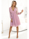 numoco Pinkes langärmeliges Rüschenkleid für Damen mit Ausschnitt Numoco