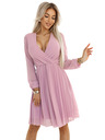 numoco Pinkes langärmeliges Rüschenkleid für Damen mit Ausschnitt Numoco