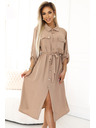 numoco Midikleid aus Hemd mit goldenen Knöpfen und Krawatte - MOCHA MOUSSE