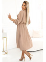 numoco Midikleid aus Hemd mit goldenen Knöpfen und Krawatte - MOCHA MOUSSE