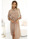 numoco Midikleid aus Hemd mit goldenen Knöpfen und Krawatte - MOCHA MOUSSE