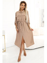 numoco Midikleid aus Hemd mit goldenen Knöpfen und Krawatte - MOCHA MOUSSE