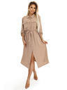numoco Midikleid aus Hemd mit goldenen Knöpfen und Krawatte - MOCHA MOUSSE