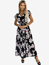 numoco Plissee-Midikleid mit Ausschnitt und Rüschen - Pfirsichblüte auf schwarzem Grund LISA
