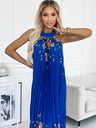 numoco Plissiertes Maxikleid aus Satin - Blau mit Blumen Numoco ESTER