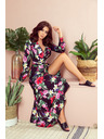 numoco Schwarzes langes Kleid mit Blumenmuster und Rüschenausschnitt Numoco