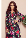 numoco Schwarzes langes Kleid mit Blumenmuster und Rüschenausschnitt Numoco