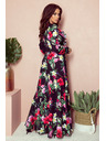 numoco Schwarzes langes Kleid mit Blumenmuster und Rüschenausschnitt Numoco