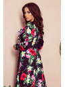 numoco Schwarzes langes Kleid mit Blumenmuster und Rüschenausschnitt Numoco