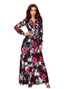 numoco Schwarzes langes Kleid mit Blumenmuster und Rüschenausschnitt Numoco