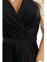 numoco Schwarzes langes Damenkleid aus Satin mit Ausschnitt und Schlitz Numoco